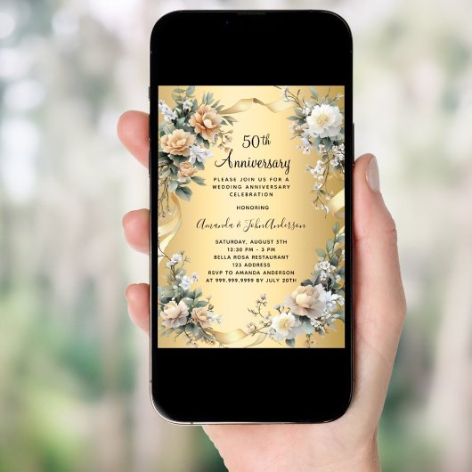 50ste huwelijksverjaardag Gouden Gele Bloemen Luxe Kaart