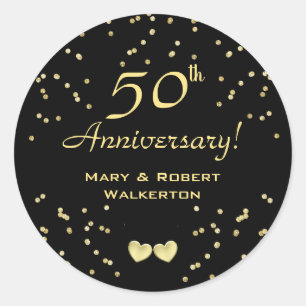 50ste huwelijksverjaardag, Gouden Harten Ronde Sticker