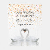 50ste huwelijksverjaardag gouden witte zwanen in l fleece deken (Voorkant)