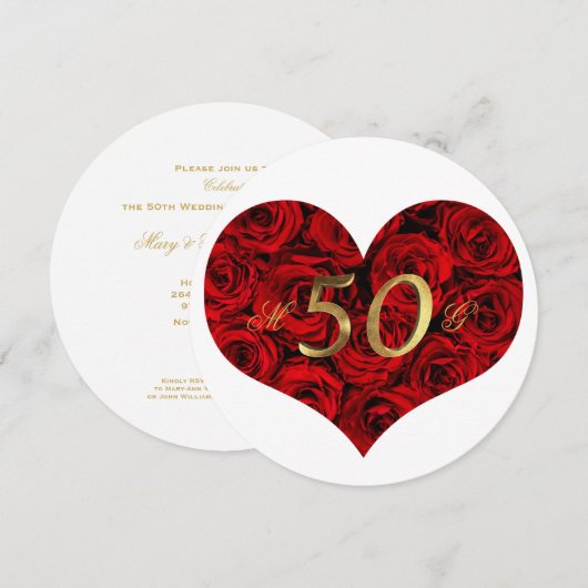 50ste huwelijksverjaardag Rode Rozen Hart Elegant  Kaart (Voorkant / Achterkant)