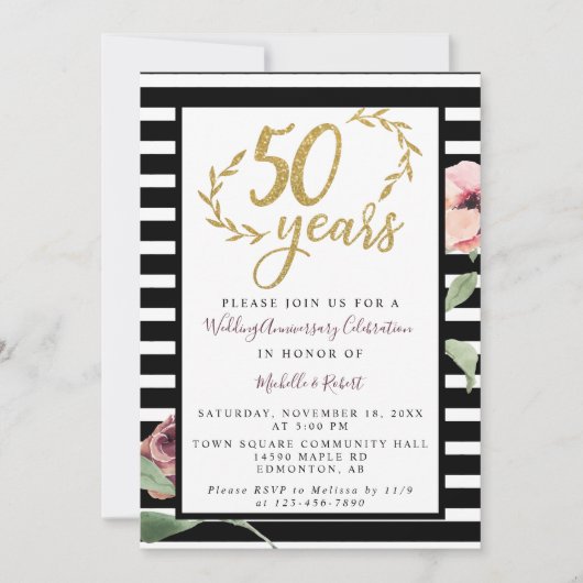 50ste huwelijksverjaardag Rood Roos Goud Glitters Kaart (Voorkant)