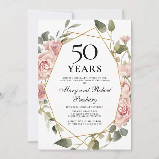 50ste huwelijksverjaardag Roze roos bloem Kaart (Voorkant)