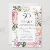 50ste huwelijksverjaardag Roze Roos Bloemstuk Kaart (Voorkant)