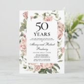 50ste huwelijksverjaardag Roze Roos Bloemstuk Kaart (Staand voorkant)