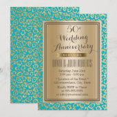 50ste huwelijksverjaardag Teal & Gold Luipaardprin Kaart (Voorkant / Achterkant)