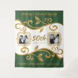 50ste huwelijksverjaardag Uw foto's groen goud Wandkleed