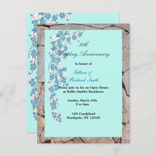 50ste huwelijksverjaardag van Bloesems Kaart (Voorkant / Achterkant)