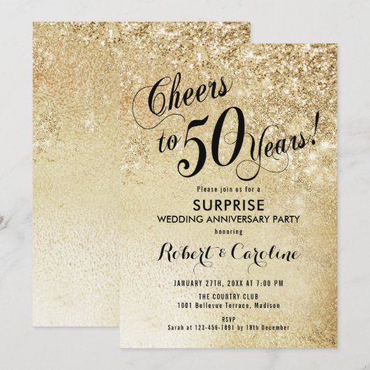 50ste huwelijksverjaardag verrassen - Goud Kaart (Voorkant / Achterkant)