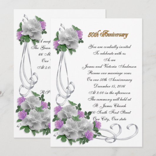 50ste huwelijksverjaardag Witte rozen uitnodiging (Voorkant / Achterkant)