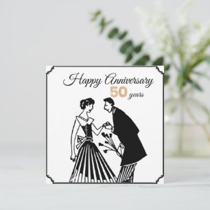 50ste huwelijksverjaardag Zwart en Wit Elegant Kaart