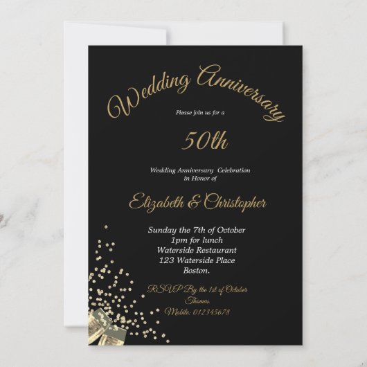 50ste huwelijksverjaardag Zwart Goud Chic Elegant Kaart (Achterkant)