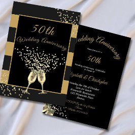 50ste huwelijksverjaardag Zwart Goud Chic Elegant Kaart