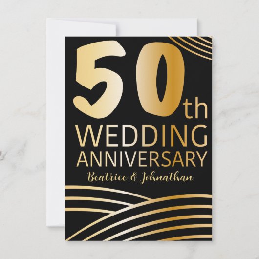 50ste huwelijksverjaardag Zwart & Goud Foto Kaart (Voorkant)