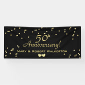 50ste huwelijksverjaardag Zwart met gouden harten Spandoek (Horizontaal)