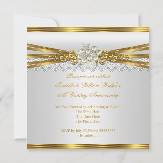 50ste huwelijksverjaardagsfeest Goud Witte Parel Kaart (Achterkant)