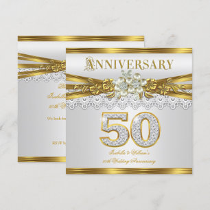 50ste huwelijksverjaardagsfeest Goud Witte Parel Kaart