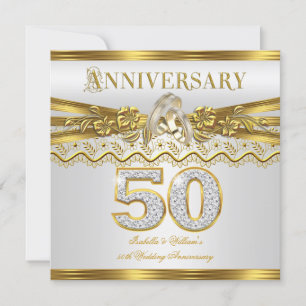 50ste huwelijksverjaardagsfeest Gouden Ringen Wit Kaart