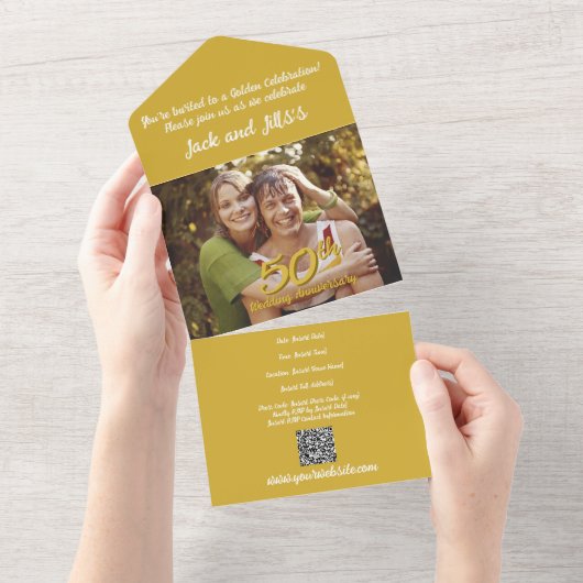 50ste Jubileum All in One Wedding Uitnodiging (Afscheurbaar)