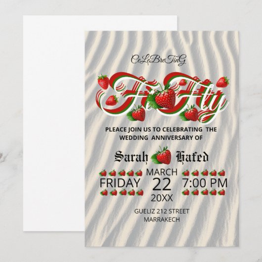 50ste Jubileum Berry Invitation, Golden Wedding Kaart (Voorkant / Achterkant)