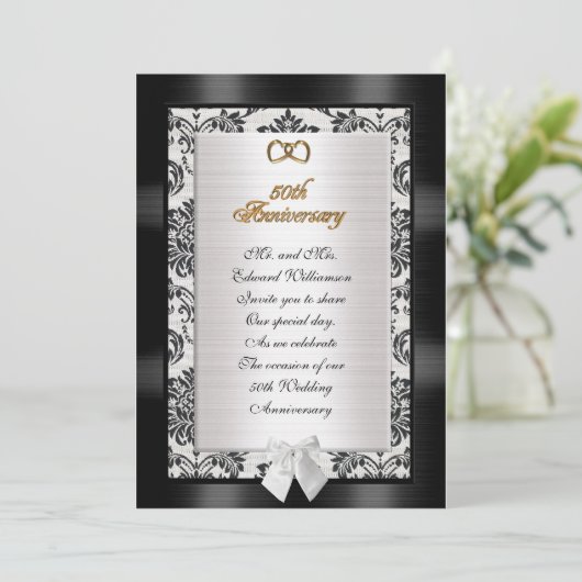 50ste Jubileum feestuitnodiging Damask Kaart (Staand voorkant)