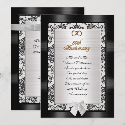 50ste Jubileum feestuitnodiging Damask Kaart (Voorkant / Achterkant)