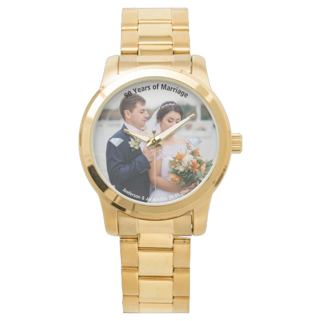 50ste Jubileum geschenken | Gouden Jubileumfoto Horloge (Voorkant)