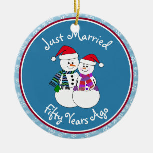 50ste Jubileum Gift Fun Snow Paar Kerst Keramisch Ornament