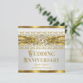 50ste Jubileum gouden ringen Floral White Kaart (Staand voorkant)