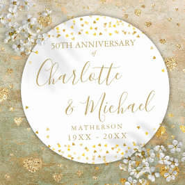 50ste jubileum handtekening gouden liefdesharten ronde sticker