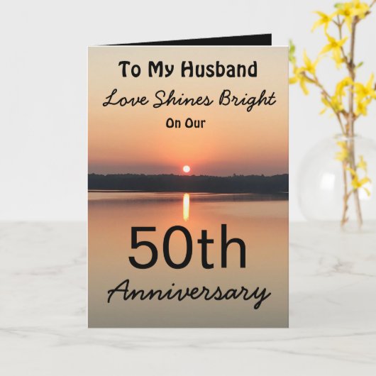 50ste Jubileum Husband Love Shines Bright Sunset Kaart (Gele Bloem)