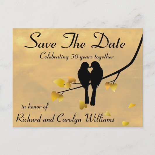 50ste Jubileum Lovebirds Save The Date Aankondigingskaart (Voorkant)