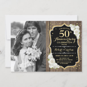 50ste Jubileum met foto - Rustic Wood Kaart