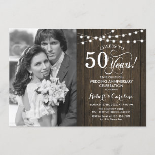 50ste Jubileum met foto - Rustic Wood Kaart