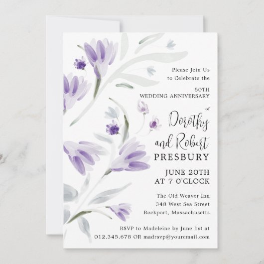 50ste Jubileum Paarse Floral Kaart (Voorkant)