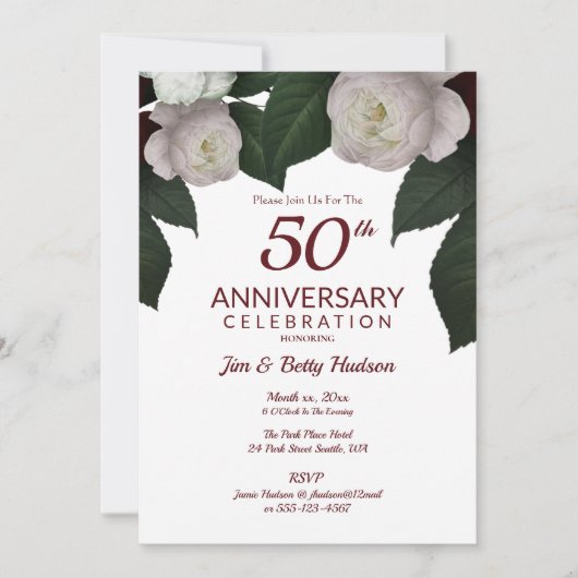 50ste Jubileum Party White Roses Kaart (Voorkant)