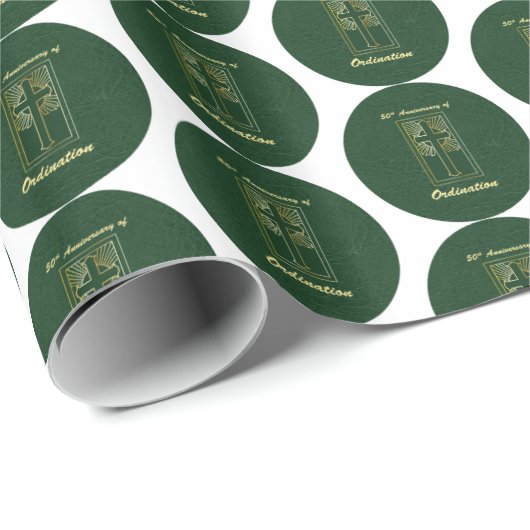 50ste Jubileum van de Ordination Green Leather Kij Cadeaupapier (Rol Hoek)
