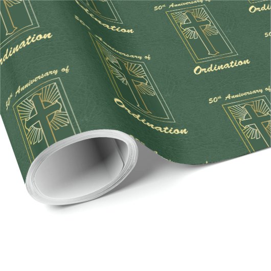 50ste Jubileum van de Ordination Green Leather Kij Cadeaupapier (Rol Hoek)