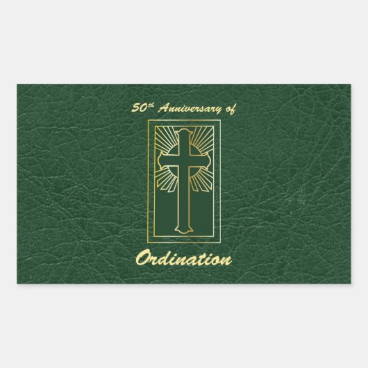 50ste Jubileum van de Ordination Green Leather Kij Rechthoekige Sticker (Voorkant)