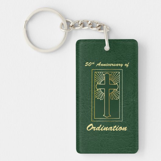 50ste Jubileum van de Ordination Green Leather Kij Sleutelhanger (Voorkant)