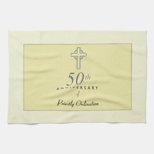 50ste Jubileum van de priester met ingegraveerd kr Theedoek (Horizontaal)