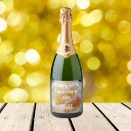 50ste Jubileum van het huwelijk Roos Floral Sparkling Wijnetiket