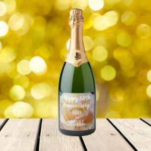 50ste Jubileum van het huwelijk Roos Floral Sparkling Wijnetiket
