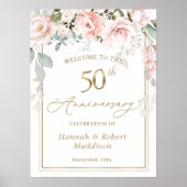 50ste Jubileum van het huwelijk Roze Roses Foliage Poster (Voorkant)