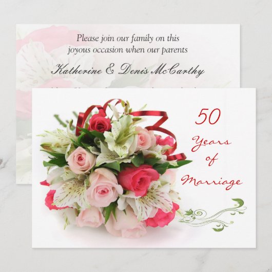 50ste Jubileum van het huwelijk. Rozen en leugens Kaart (Voorkant / Achterkant)