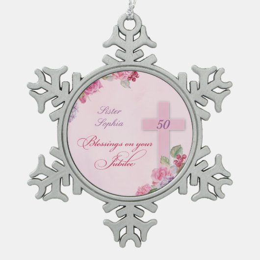 50ste Jubileum van het religieuze leven katholieke Tin Sneeuwvlok Ornament (Voorkant)