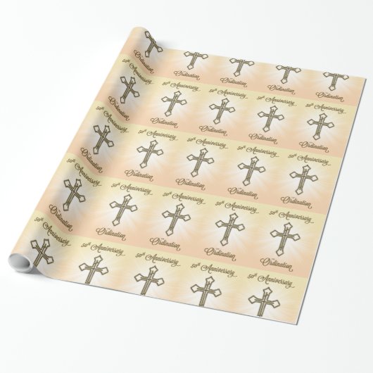 50ste Jubileum van Ordination, Gold Cross op Star Cadeaupapier (Uitgerold)