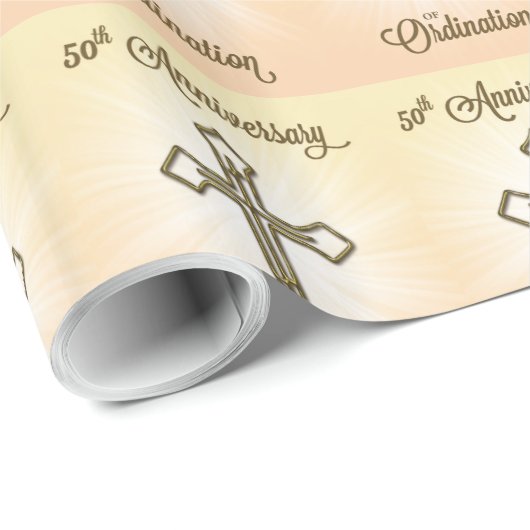 50ste Jubileum van Ordination, Gold Cross op Star Cadeaupapier (Rol Hoek)