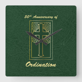 50ste Jubileum van Ordination Green Leather Vierkante Klok