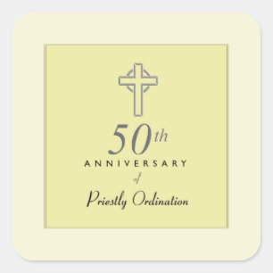 50ste Jubileum van Priester met In reliëf gemaakt Vierkante Sticker