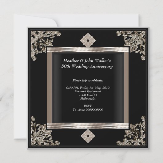 50ste Jubileum voor bruiloft Art Deco Black Sepia Kaart (Achterkant)